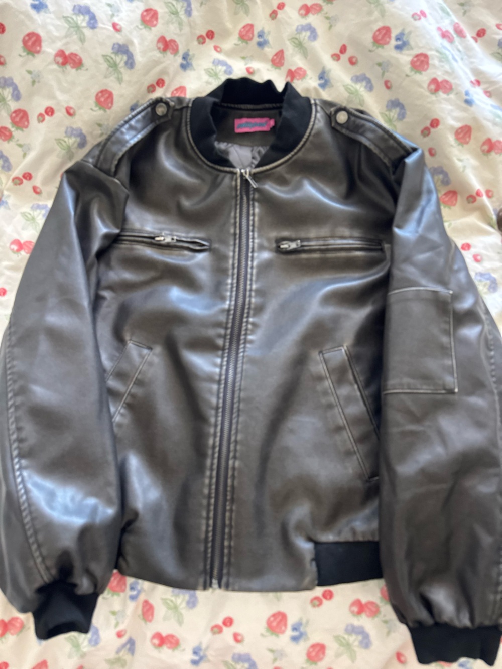 Edikted Black Faux Leather Bomber Jacket